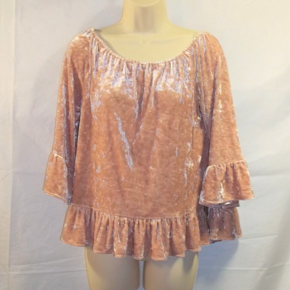 Sanctuary Womens Top Blouse Size Medium Velour Ruffles Elastic Long Sleeve Pink - Picture 1 of 7